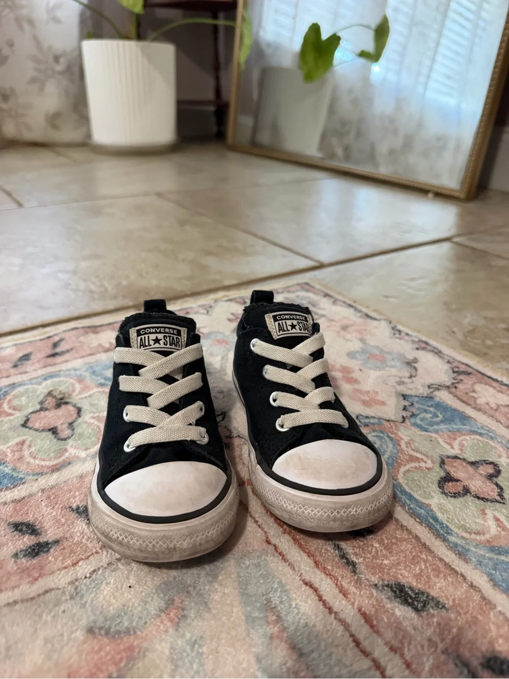 Converse Kids Black Low Top Sneakers with White Accents